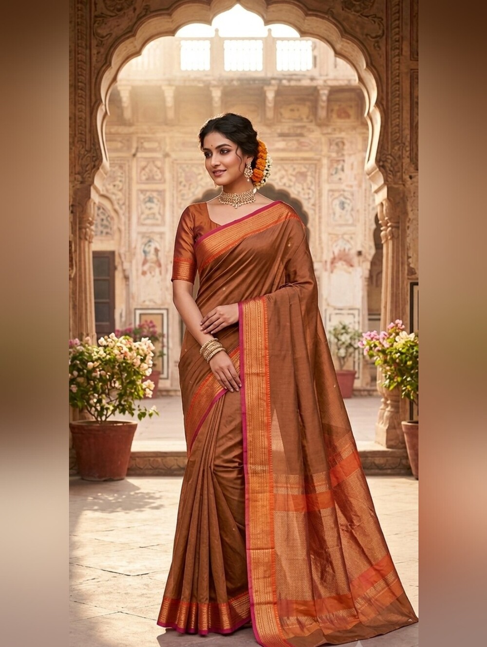 NWOT Women Pure Kanchi Cotton Saree Elegant Handloom Festive with Blouse